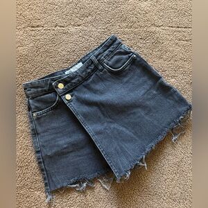 Zara Black Denim Skort with Frayed Edge